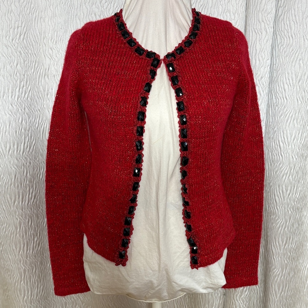 VTG Alberto Makali Wool Blend Red Sweater With Black Beads - Size Small - Picture 3 of 9